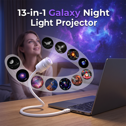 🌌 50% OFF NOW! 💫 USB lamp with starry sky projection – 13 interchangeable film discs & flexible neck – perfect for the bedroom ✨