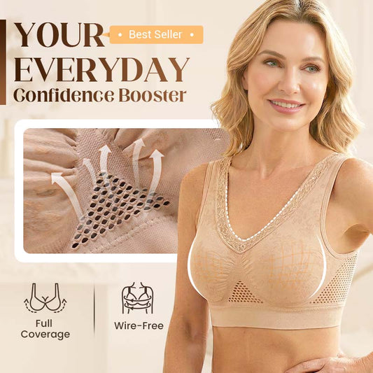 Wireless Full-Coverage Bra – Breathable Mesh & Wide Straps