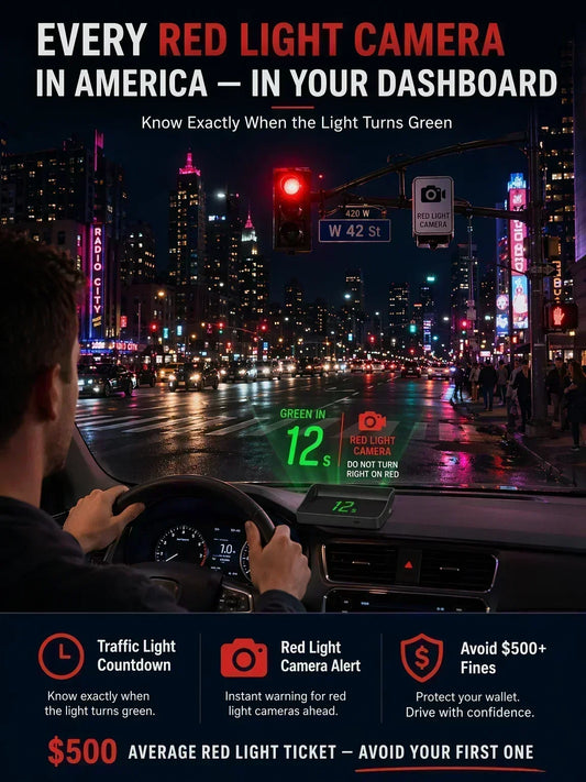 🚗50% OFF NOW! Head-Up Display Car GPS Digital Speedometer – Traffic Light Countdown & Red Light Camera Alert HUD, Universal Driver Safety Warning Device to Avoid Tickets for City Driving