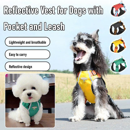 Waterproof Reflective Vest Harness with Zipper Pocket and D-ring for Dogs