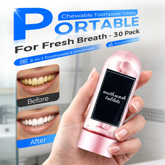 Portable Chewable Toothpaste Tablets for Fresh Breath - 30 Pack