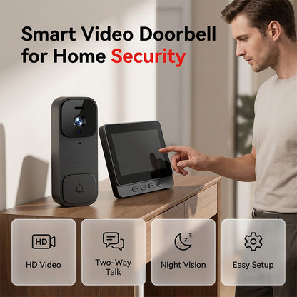 ⏰Smart Video Doorbell with 4.3" Display – Two-Way Audio, Night Vision, Wide Angle