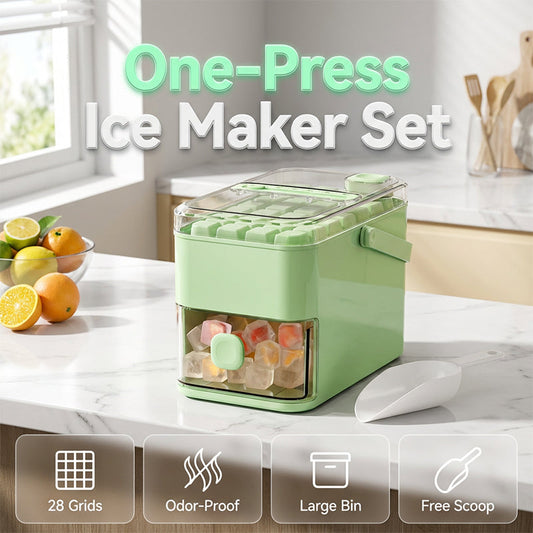 Press-Type Ice Cube Maker with Storage Bin