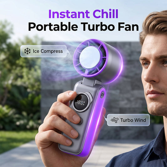 Portable Foldable Handheld Cooling Fan with Ice Compress