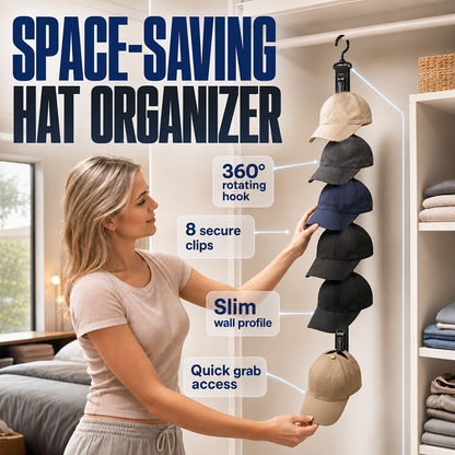 Wall Mounted Hat Organizer with 8 Clips