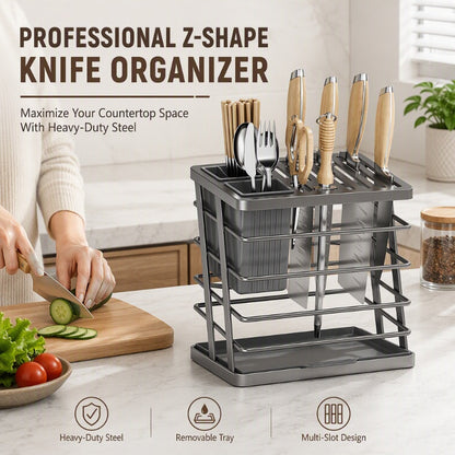 Carbon Steel Kitchen Knife Rack and Cutlery Organizer