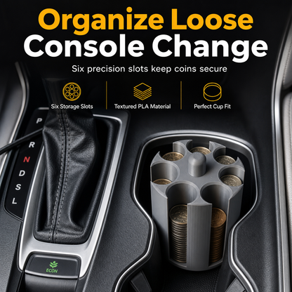 3D Printed Cylindrical Car Cup Holder Coin Organizer and Storage Box